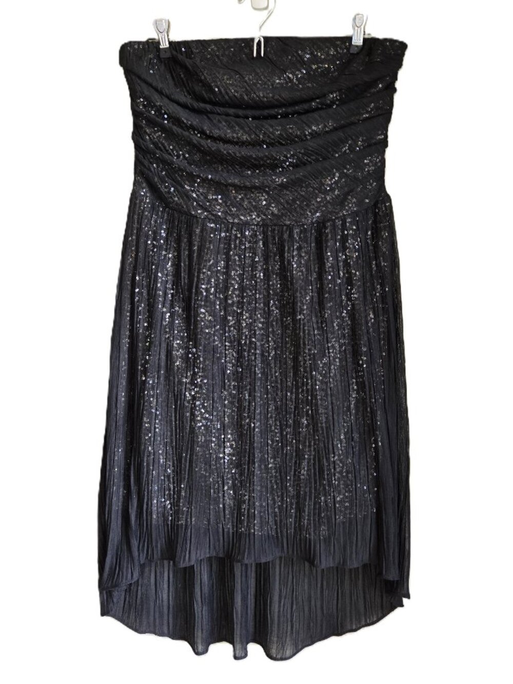 EXPRESS Black/Sequin Midi Cocktail Party Dress Strapless 3-Layer Sheer Women 12